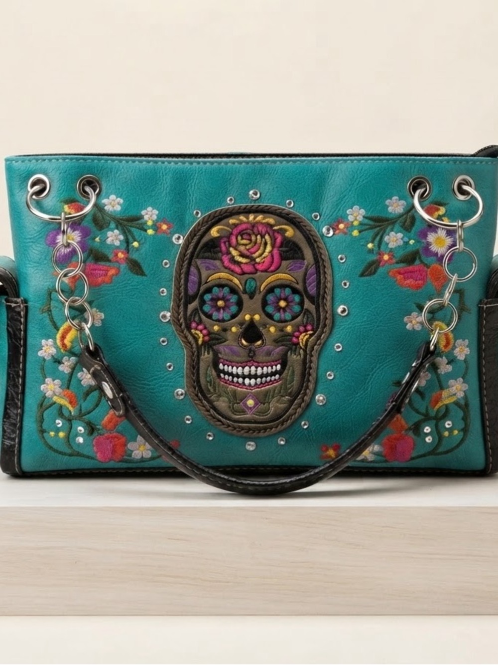 Brand New Vibrant Western Conceal Carry Calacas Skull Handbag